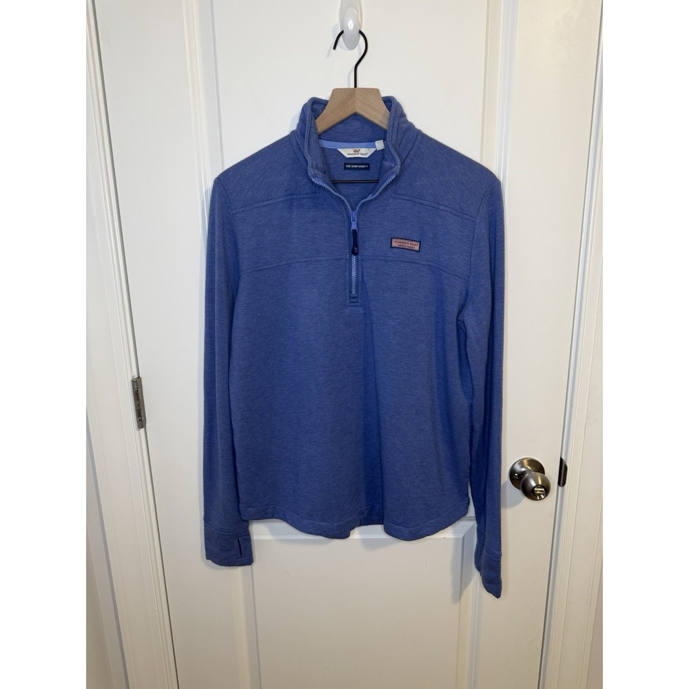 Vineyard Vines Dreamcloth Shep Shirt Womens Large Jake Blue Stripe Quarter Zip